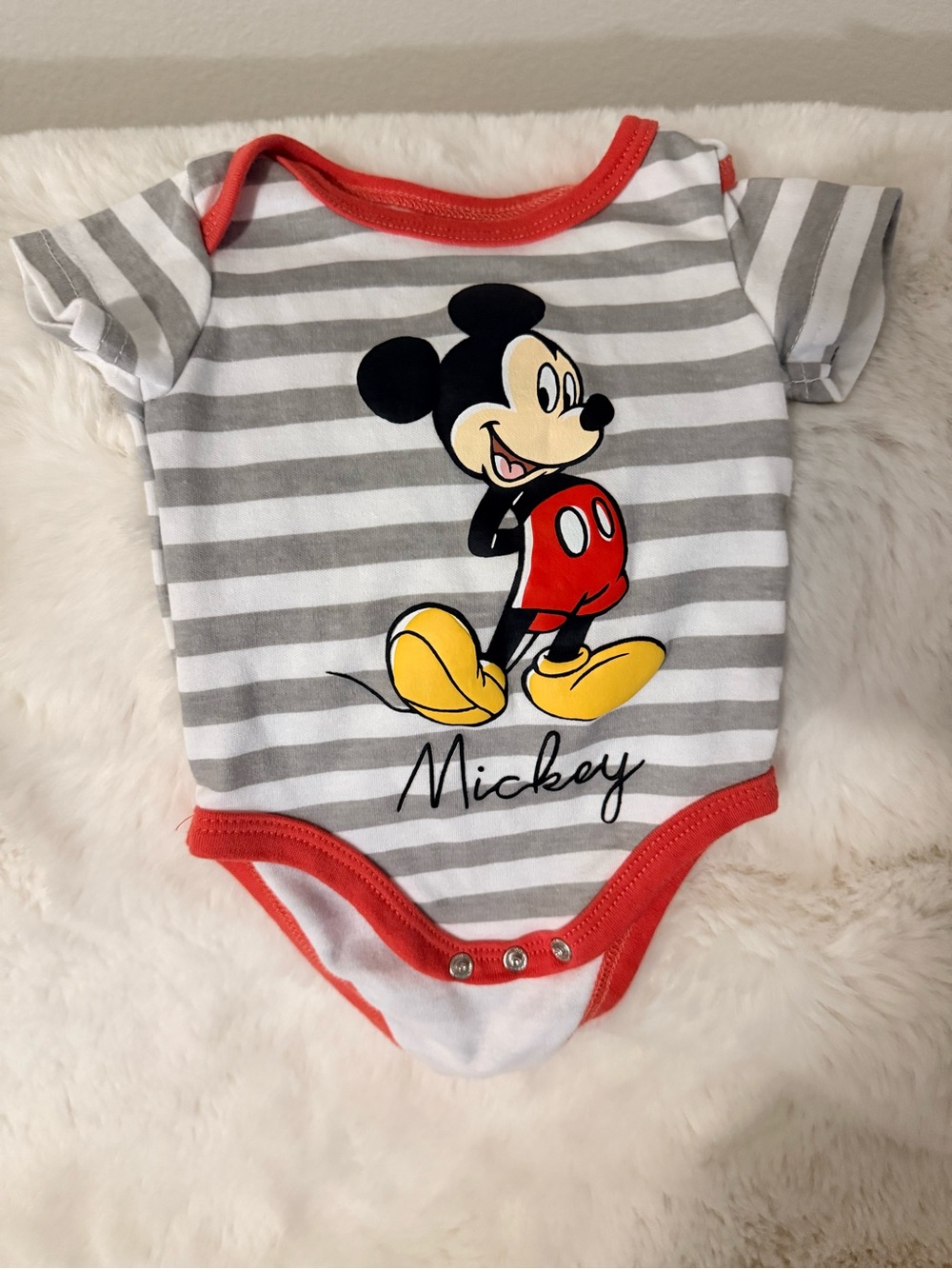 Disney Gray & Red Striped Mickey Mouse One-Piece